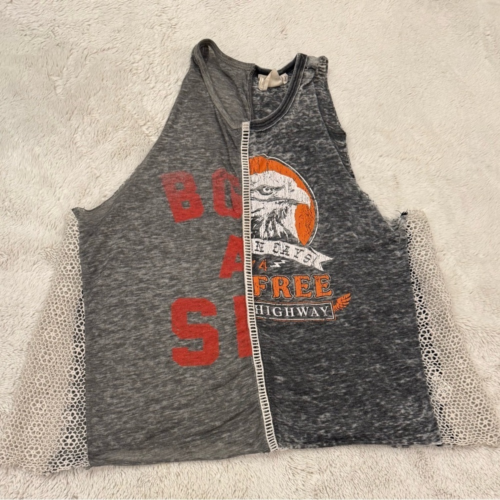 White Crow Gray and Orange Tank Top w Lace Size M